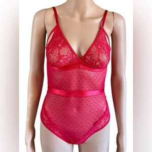 Rene Rofe Red Lace Bodysuit-Lingerie